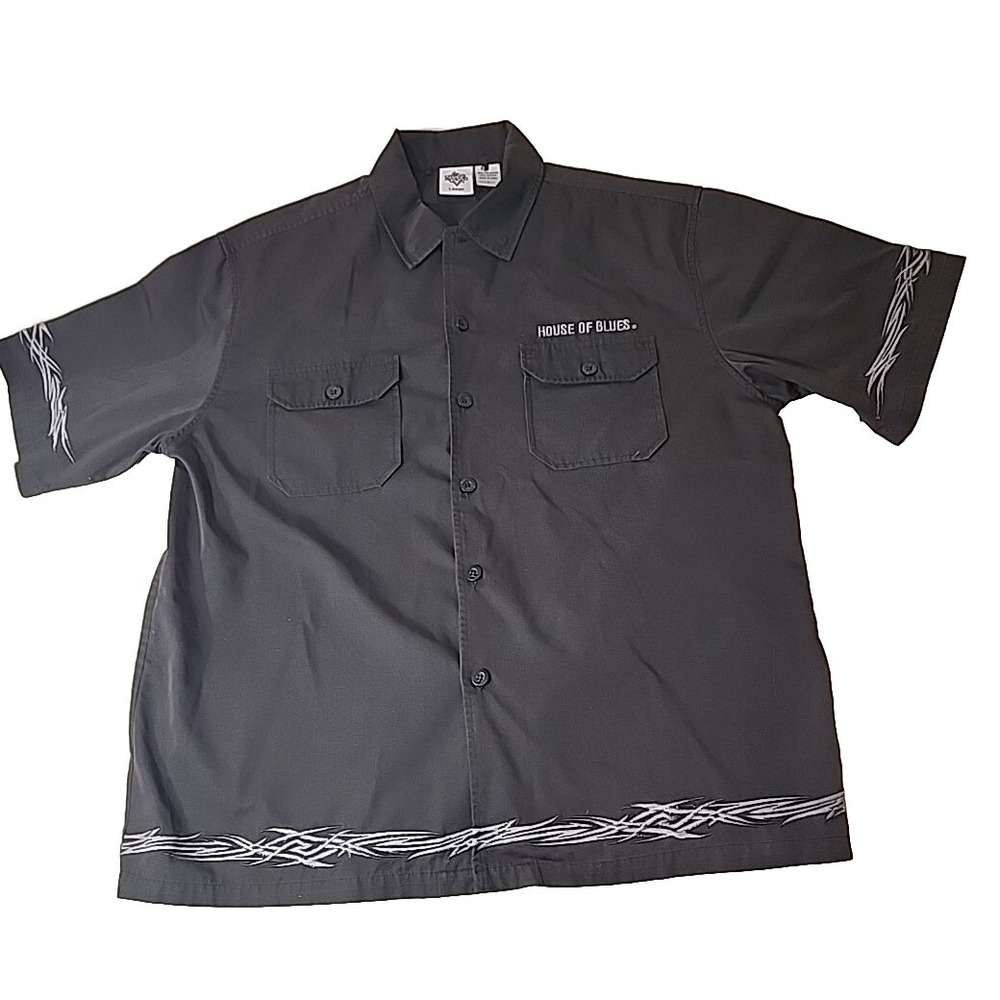 Vintage HOUSE OF BLUES Shirt Mens Large Embroidered Tribal Barbed Wire Graphic